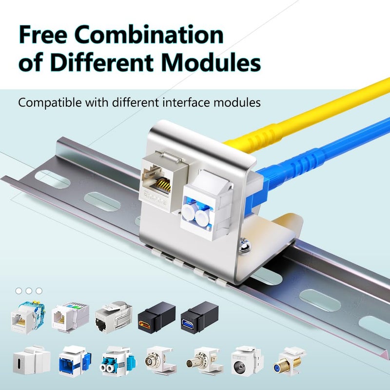 Enmane 2-Port Metal DIN-Rail Mounting Module for Snap-in Keystone Jacks,Attaches to Standard 35 Millimeter (mm) DIN Rail with no Tools - Image 2